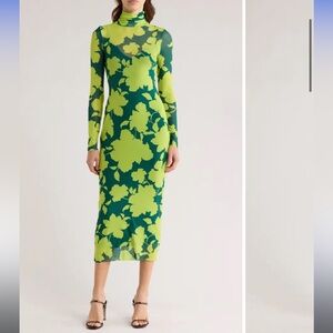 Floral Long Sleeve Mesh Midi Dress